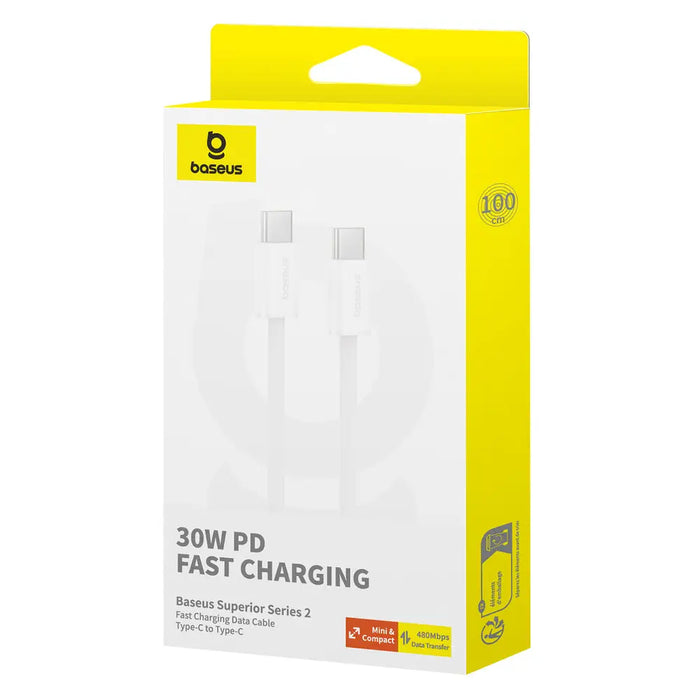 Baseus Superior Series ll USB-C - USB-C 30W 480Mb/s cable 1m - white - Cell phone cables<<<HurtelXML&&&USB
