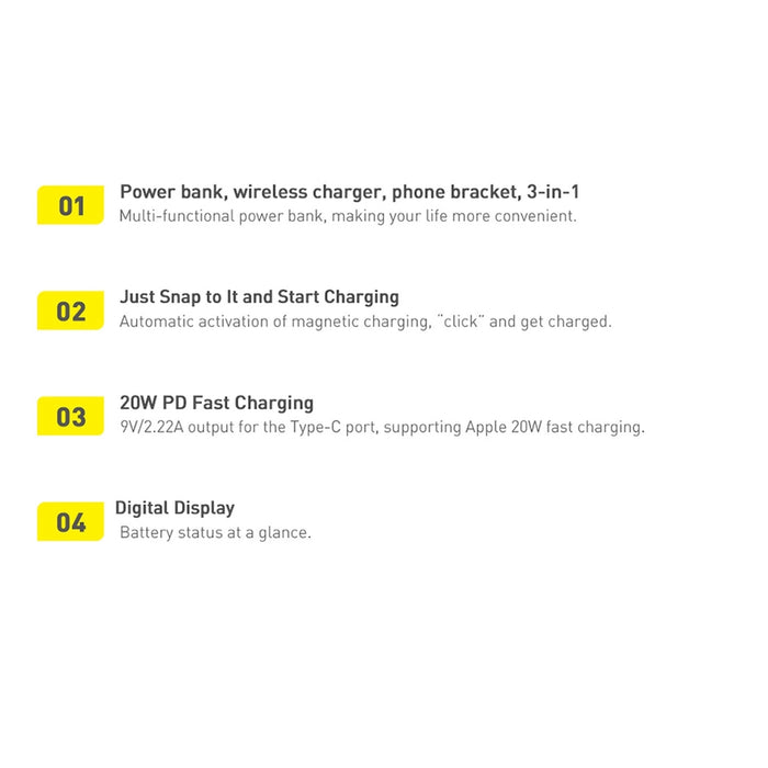 Baseus Magnetic Bracket powerbank with wireless charging MagSafe 10000mAh 20W Overseas Edition white (PPCX000202) + USB Type C cable Baseus Xiaobai Series 60W 0.5m