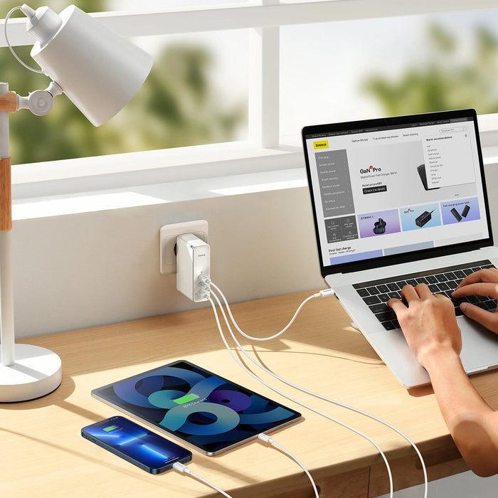 Baseus GaN5 Pro fast charger 2xUSB-C+USB 140W EU white (CCGP100202)