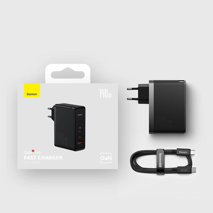 Baseus GaN5 Pro fast charger 2xUSB-C+USB 140W EU white (CCGP100202)