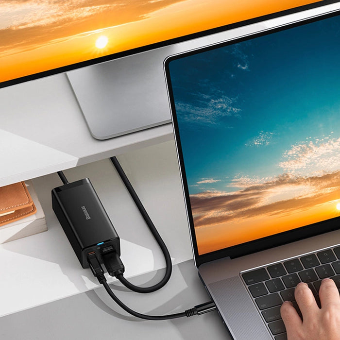 Baseus fast charger GaN5 Pro HUB HDMI 2 x USB-C / USB-A / HDMI 4K 30Hz 1.5m black + USB-C cable - USB-C 100W 40Gb/s (USB4) 1m (CCGP110201)