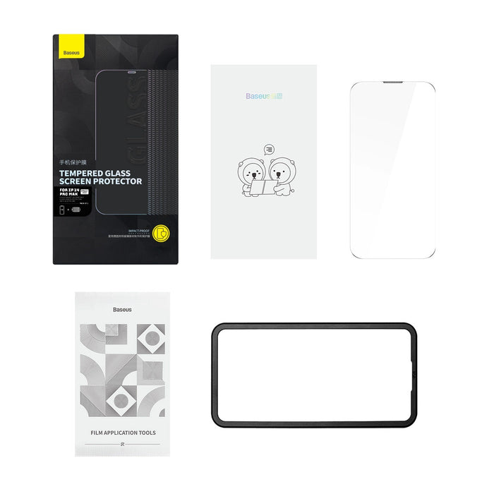 Baseus Full Screen Tempered Glass for iPhone 14 Pro Max with Speaker Cover 0.3mm + Mounting Frame