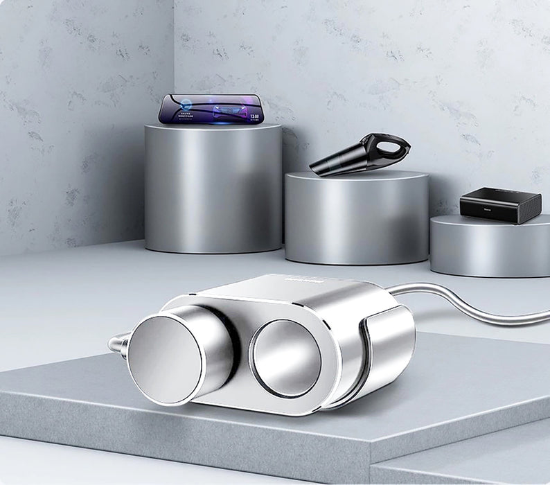 Baseus CRDYQ-0S splitter 2x cigarette lighter socket 80W 2x USB-A 3.1A - silver