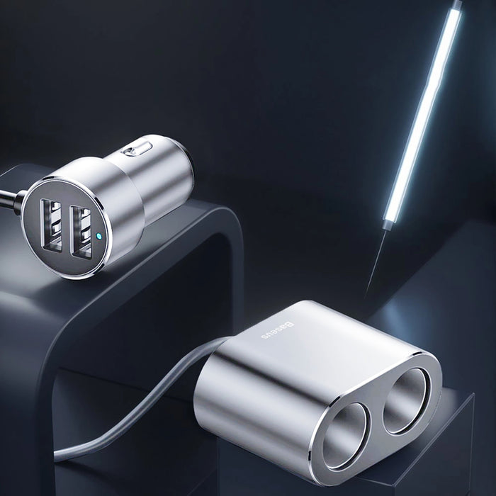 Baseus CRDYQ-0S splitter 2x cigarette lighter socket 80W 2x USB-A 3.1A - silver