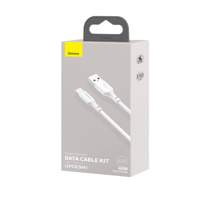 Baseus Simple Wisdom Data Cable Kit USB to Type-C 5A (2PCS/Set）1.5m White