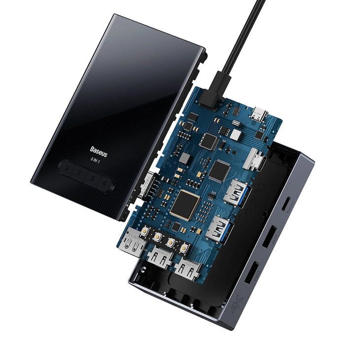 Baseus PioneerJoy 8-in-1 USB-C hub HDMI 4K@60Hz + HDMI 4K@30Hz + DisplayPort 8K@30Hz + VGA + 2 x USB-A 3.0 + 2 x USB-C - gray