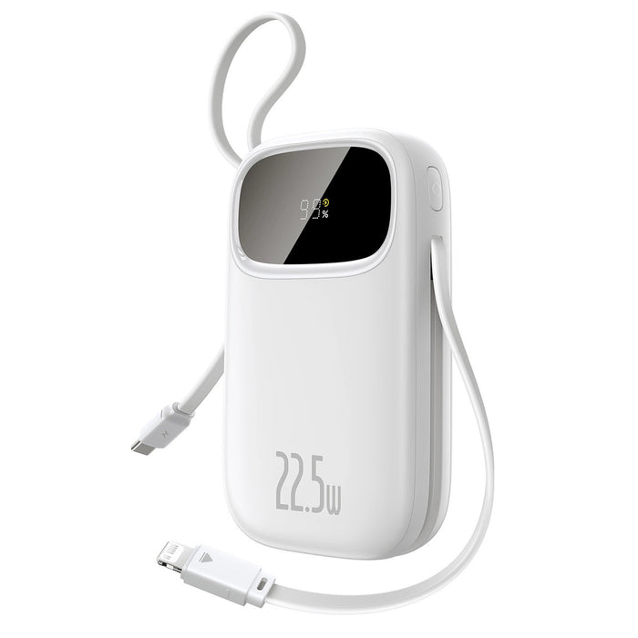 Baseus EnerFill FC31 20000mAh 22.5W Powerbank with Digital Display and 2 Built-in Cables (USB-C + Lightning) - White