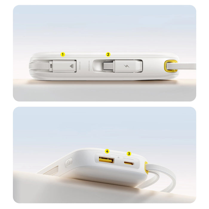 Baseus EnerFill FC31 20000mAh 22.5W Powerbank with Digital Display and 2 Built-in Cables (USB-C + Lightning) - White