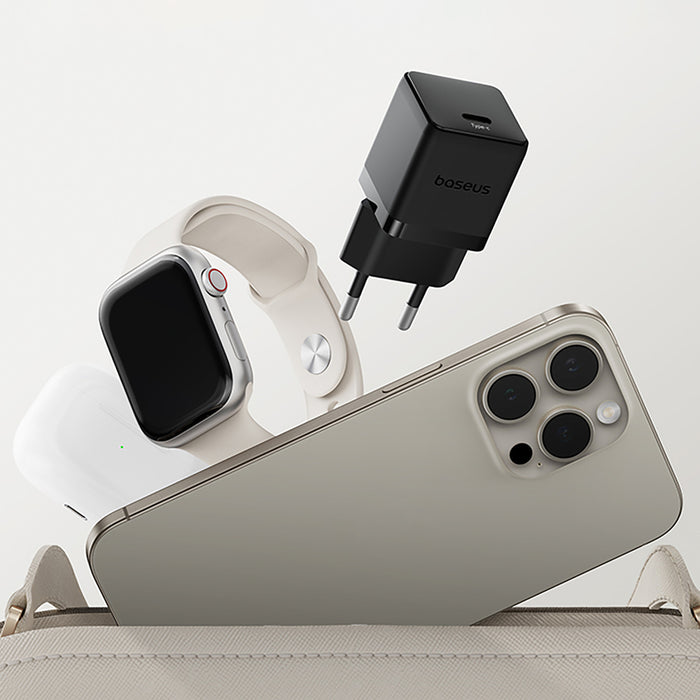 Baseus Palm 1C 20W Wall Charger (with Baseus Mini White USB-C 60W (20V/3A) 1m Cable) - Black