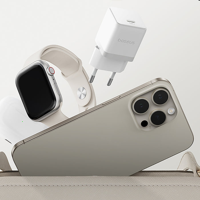 Baseus Palm 1C 20W Wall Charger (with Baseus Mini White USB-C 60W (20V/3A) 1m Cable) - White