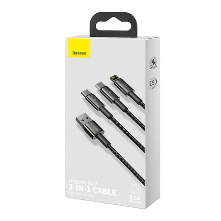 USB cable 3in1 Baseus Tungsten Gold, USB to micro USB / USB-C / Lightning, 3.5A, 1.5m (black)