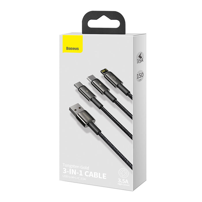 USB cable 3in1 Baseus Tungsten Gold, USB to micro USB / USB-C / Lightning, 3.5A, 1.5m (black)