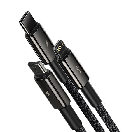 USB cable 3in1 Baseus Tungsten Gold, USB to micro USB / USB-C / Lightning, 3.5A, 1.5m (black)