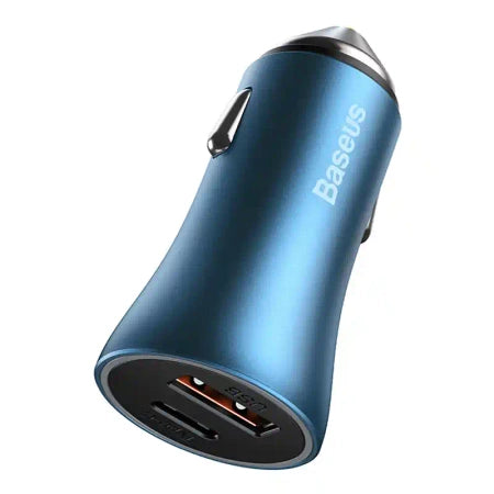 Baseus Golden Contactor Pro car charger, USB + USB-C, QC4.0+, PD, SCP, 40W (blue) + USB-C - Lightning cable 1m (blue)