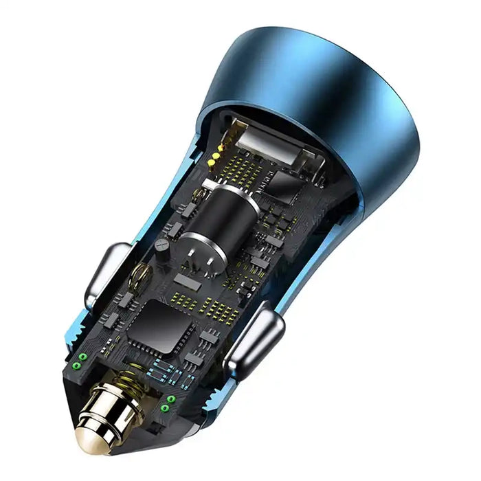 Baseus Golden Contactor Pro car charger, USB + USB-C, QC4.0+, PD, SCP, 40W (blue) + USB-C - Lightning cable 1m (blue)
