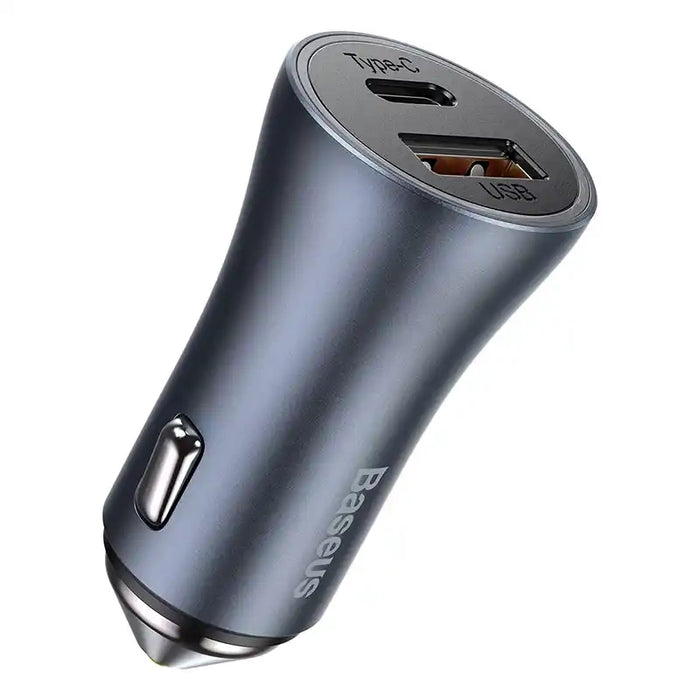 Baseus Golden Contactor Pro Car Charger USB + USB-C, QC4.0+, PD, SCP, 40W (gray) + Cable USB-C do iP 1m (black)