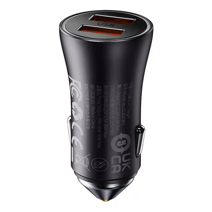 Baseus Golden Contactor Max car charger, 2x USB, 60W (gray)