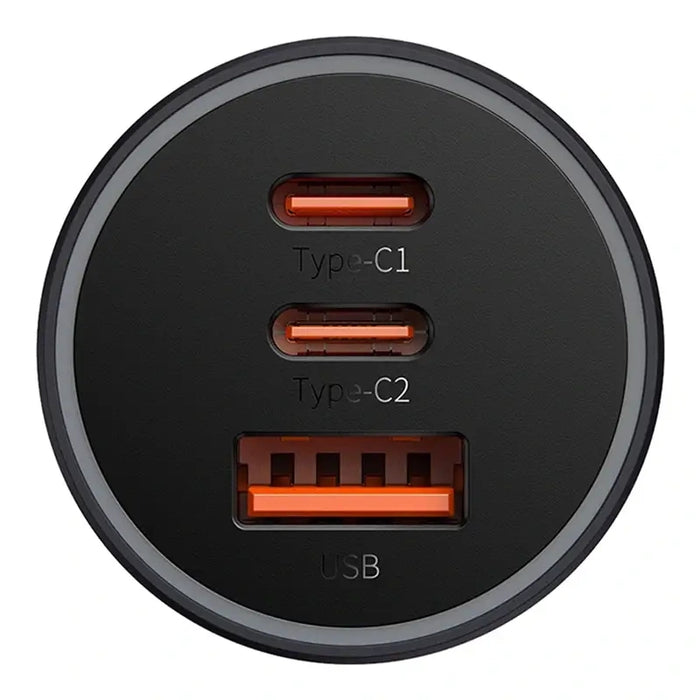 Car charger Baseus Golden Contactor Pro, 2x USB-C, 1x USB, 65W (grey)