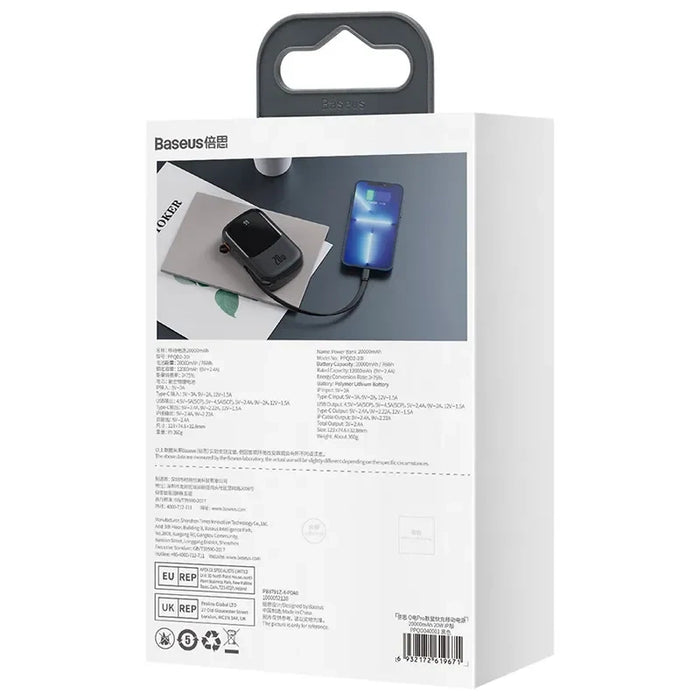 Powerbank Baseus Qpow PRO with Lightning cable, USB-C port and USB 20000mAh, 20W (Black)