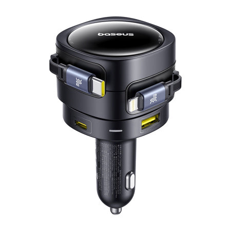 Baseus Enjoyment Max car charger with USB-C+Lightning cables and USB-A+USB-C ports 90W Black