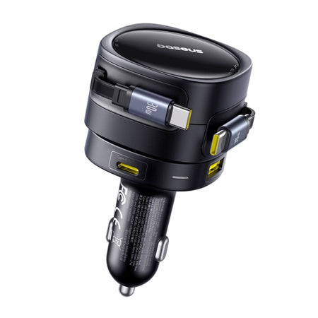 Baseus Enjoyment Max car charger with USB-C+USB-C cables and USB-A+USB-C ports 90W Black