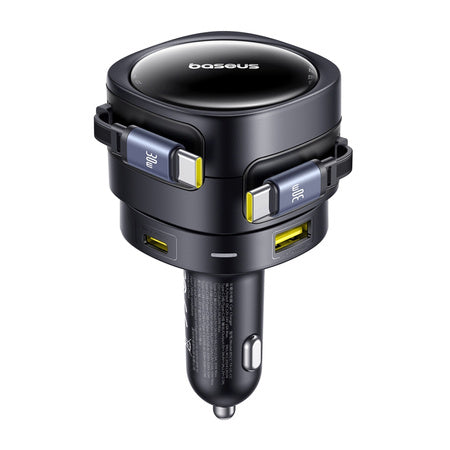 Baseus Enjoyment Max car charger with USB-C+USB-C cables and USB-A+USB-C ports 90W Black