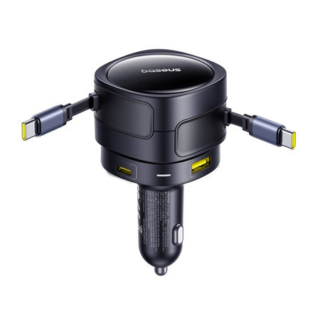 Baseus Enjoyment Max car charger with USB-C+USB-C cables and USB-A+USB-C ports 90W Black