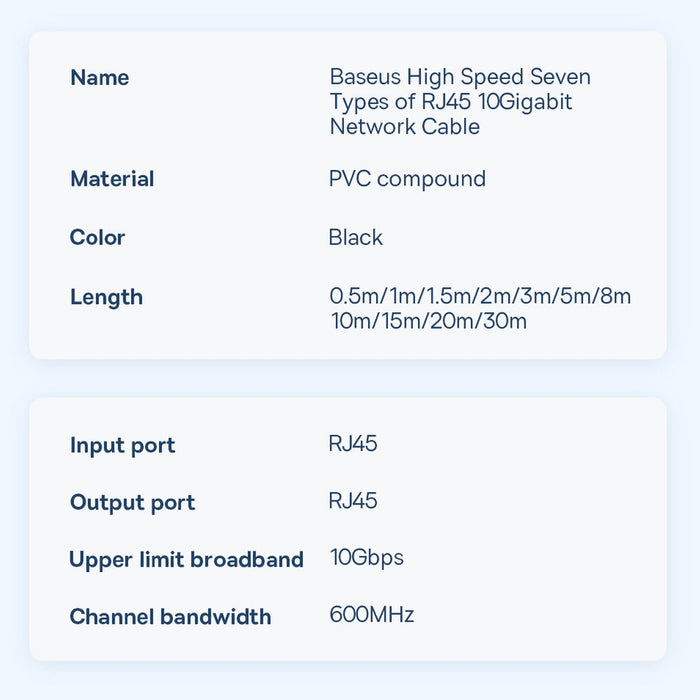 Baseus Speed Seven High Speed RJ45 Network Cable 10Gbps 1m Black (WKJS010101)