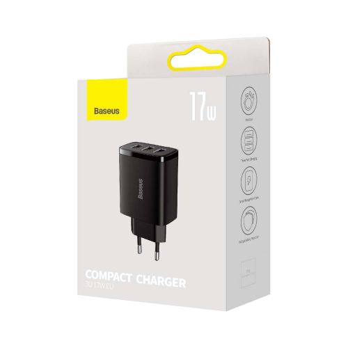 Baseus Compact Quick Charger, 3x USB, 17W (Black)