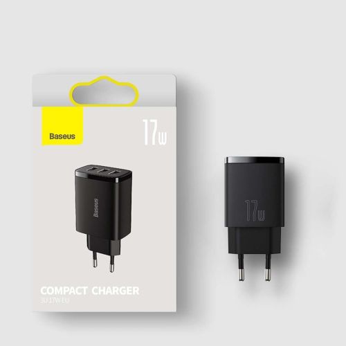Baseus Compact Quick Charger, 3x USB, 17W (Black)