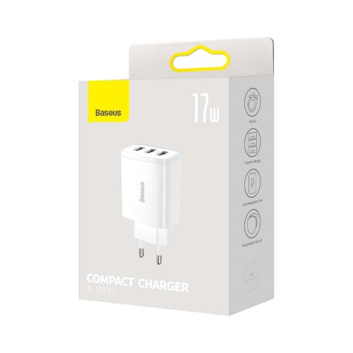 Baseus Compact Quick Charger, 3x USB, 17W (White)