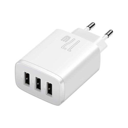 Baseus Compact Quick Charger, 3x USB, 17W (White)