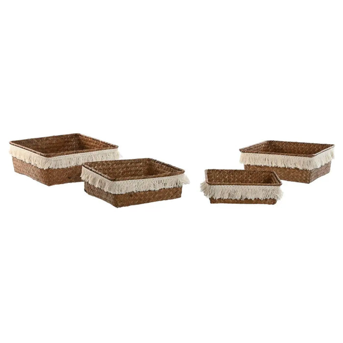 Basket set Home ESPRIT Natural Fibre Boho Worn 26 x 26 x 10 cm - Баня<<<Дом Градина<<<BigBuy&&&Аксесоари и