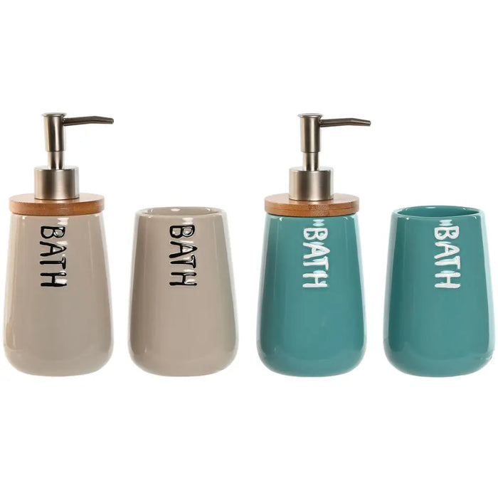 Bath Set Home ESPRIT Beige Turquoise Bamboo ABS Dolomite 9 x 8,5 x 19 cm (2 Units) - Баня<<<Дом