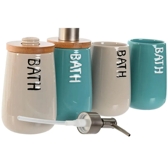 Bath Set Home ESPRIT Beige Turquoise Bamboo ABS Dolomite 9 x 8,5 x 19 cm (2 Units) - Баня<<<Дом