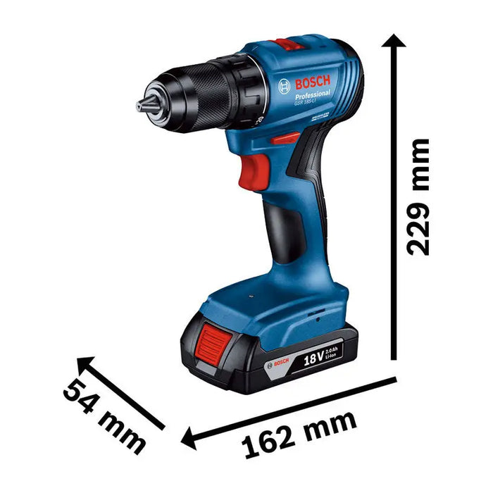 BATTERY BRUSHLESS DRILL BOSCH PROFESSIONAL GSR 185 Li 18 V 50.00 nm NUMBER OF BATTERIES 2 2.00 Ah SUITCASE