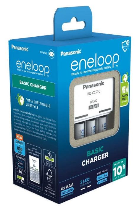 Battery charger PANASONIC Eneloop Basic BQ-CC51 + 4x AAA 800 mAh (K-KJ51MCD04E) - Battery chargersBAL-LAD<<<batteries