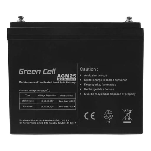 Battery for Uninterruptible Power Supply System UPS Green Cell AGM25 75 Ah 12 V - Batteries<<<Rechargeable