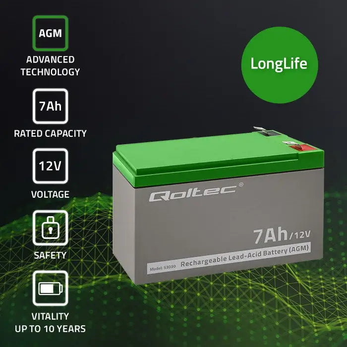 Battery for Uninterruptible Power Supply System UPS Qoltec 53030 7 Ah 12 V - BatteriesZSI-AKU<<<Emergency power
