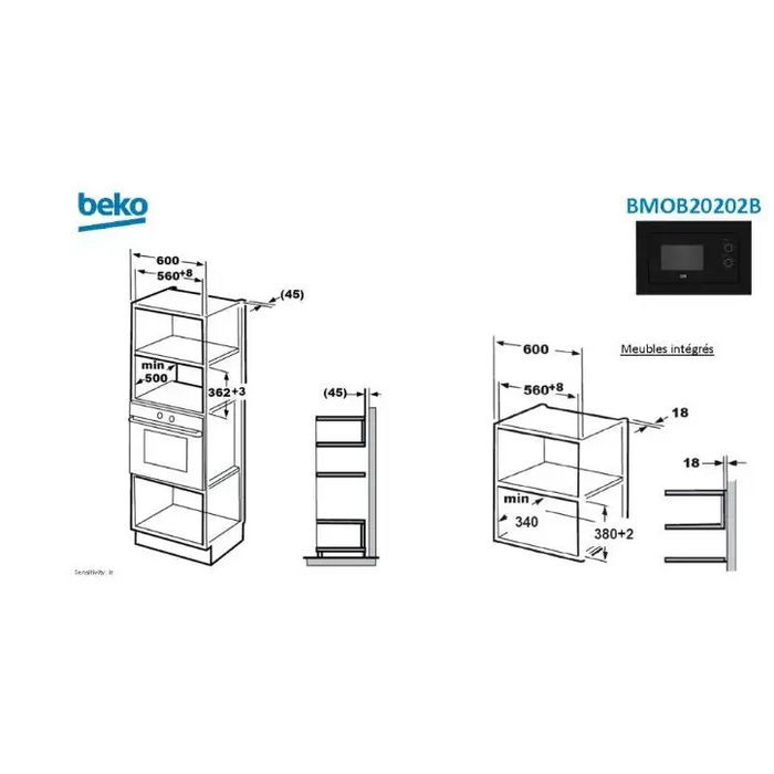 Beko BMOB20202B microwave Black Solo microwave Built-in 20 L 800 W - Built-in microwavesAGD-KMZ<<<Home Appliance