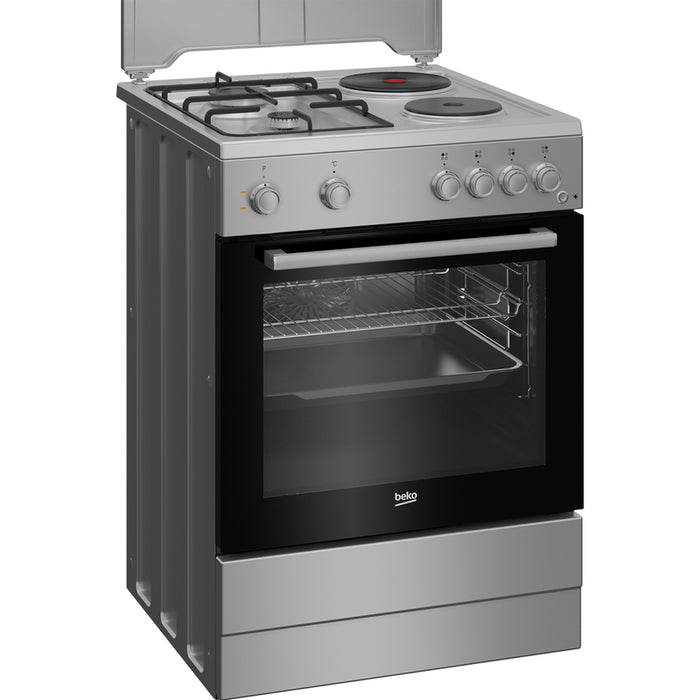 Combined stove BEKO FBE 64010 SDSL/Silver/GA A, 2 GAS AND 2 ELECTRIC, IGNITION BUTTON
