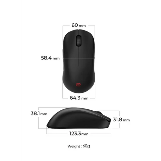 BenQ ZOWIE U2-DW 4K Wireless Mouse for Esports Size M 60g up to 4000 Hz up to 3200 DPI Symmetrical design Inward-curved