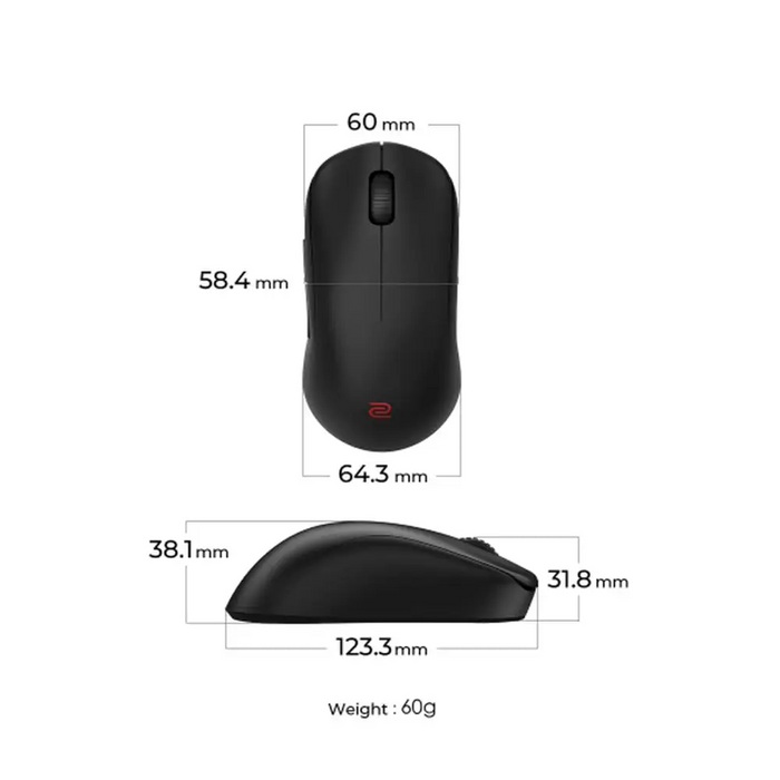 BenQ ZOWIE U2-DW 4K Wireless Mouse for Esports Size M 60g up to 4000 Hz up to 3200 DPI Symmetrical design Inward-curved