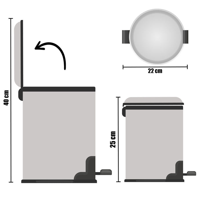 Pedal bin Berilo Silver Stainless steel Plastic 3 L (6 Units)