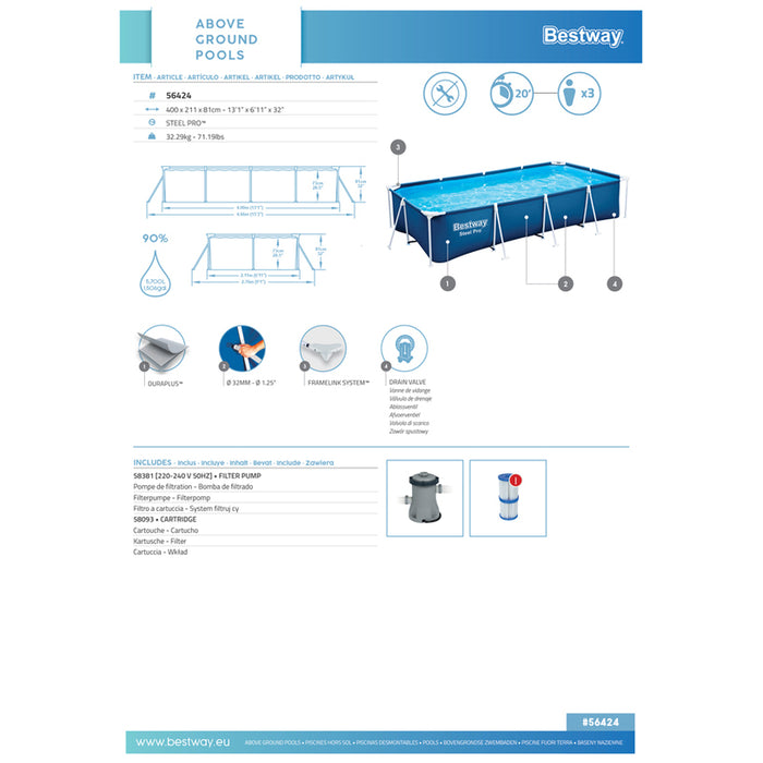 POOL 400X211X81CM BESTWAY 56424