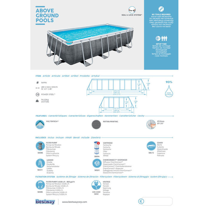 POOL 488X244X122CM BESTWAY 56996