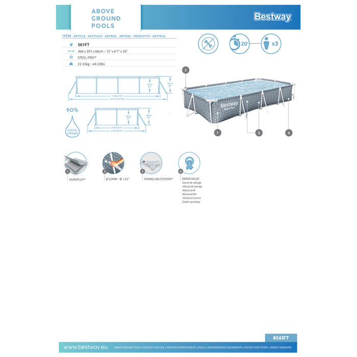SWIMMING POOL 366X201X66CM BESTWAY 561FT