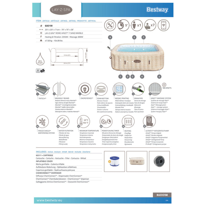 INFLATABLE JACUZZI 201X71CM ROME BESTWAY 6001M