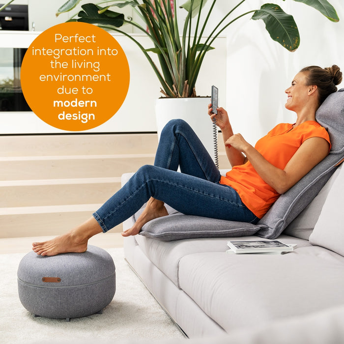 Beurer FM 120 Shiatsu foot massager + modern stool; Shiatsu and air pressure massage; Heat function; 3 massage programmes; 3 intensity levels of air compression massage; shoe size 46; washable and removable cover; wireless control