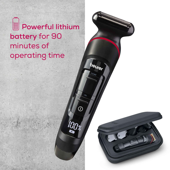 Beurer MN9X body groomer, 11 attachments with 16 cutting lengths for trimming and shaving on the entire body, Waterproof (IPX7),  Quick-charge function, LED display, Incl. practical hard case
